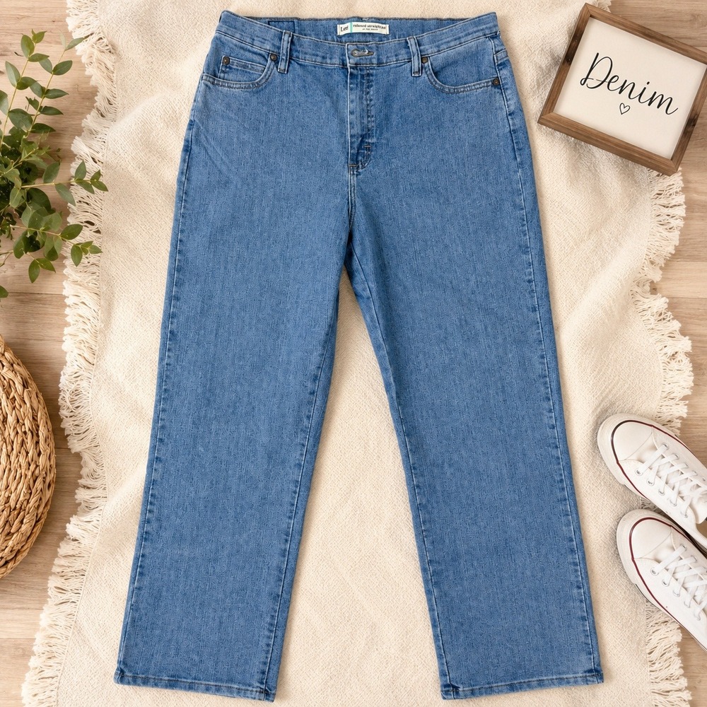 Lee Womens Jeans 12 Short Relaxed Straight Leg At Waist Stretch Blue Denim 305
